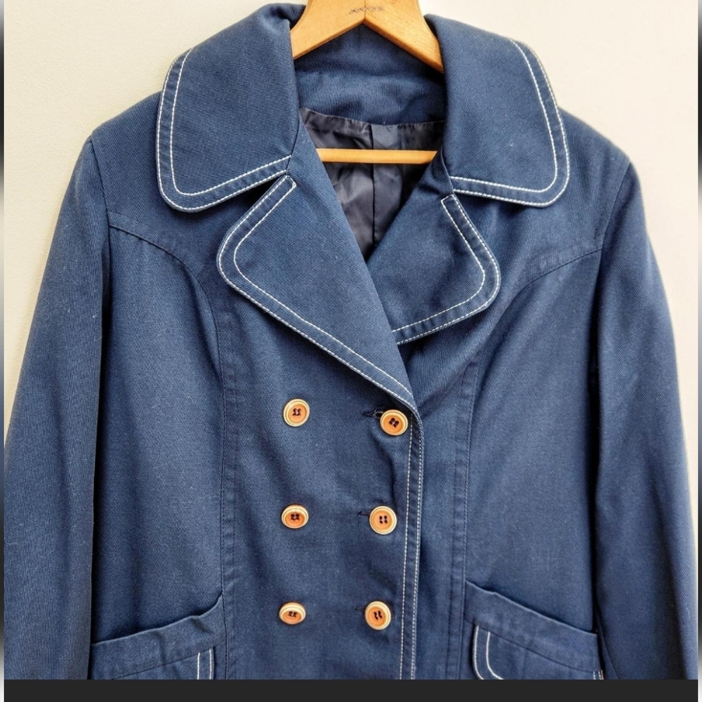 Women's Navy Double-Breasted Coat - Picture 6 of 7